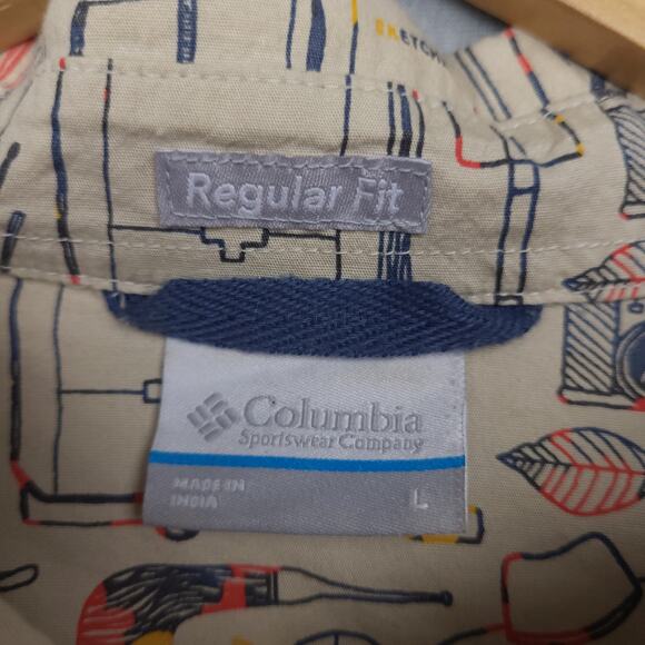 Columbia Men's Rapid Rivers Short Sleeve Button-Up Shirt Sz Large Beige AOP EUC - Picture 4 of 14